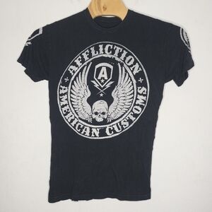 Affliction Black Short Sleeve Flag Y2K Shirt Men's Large L